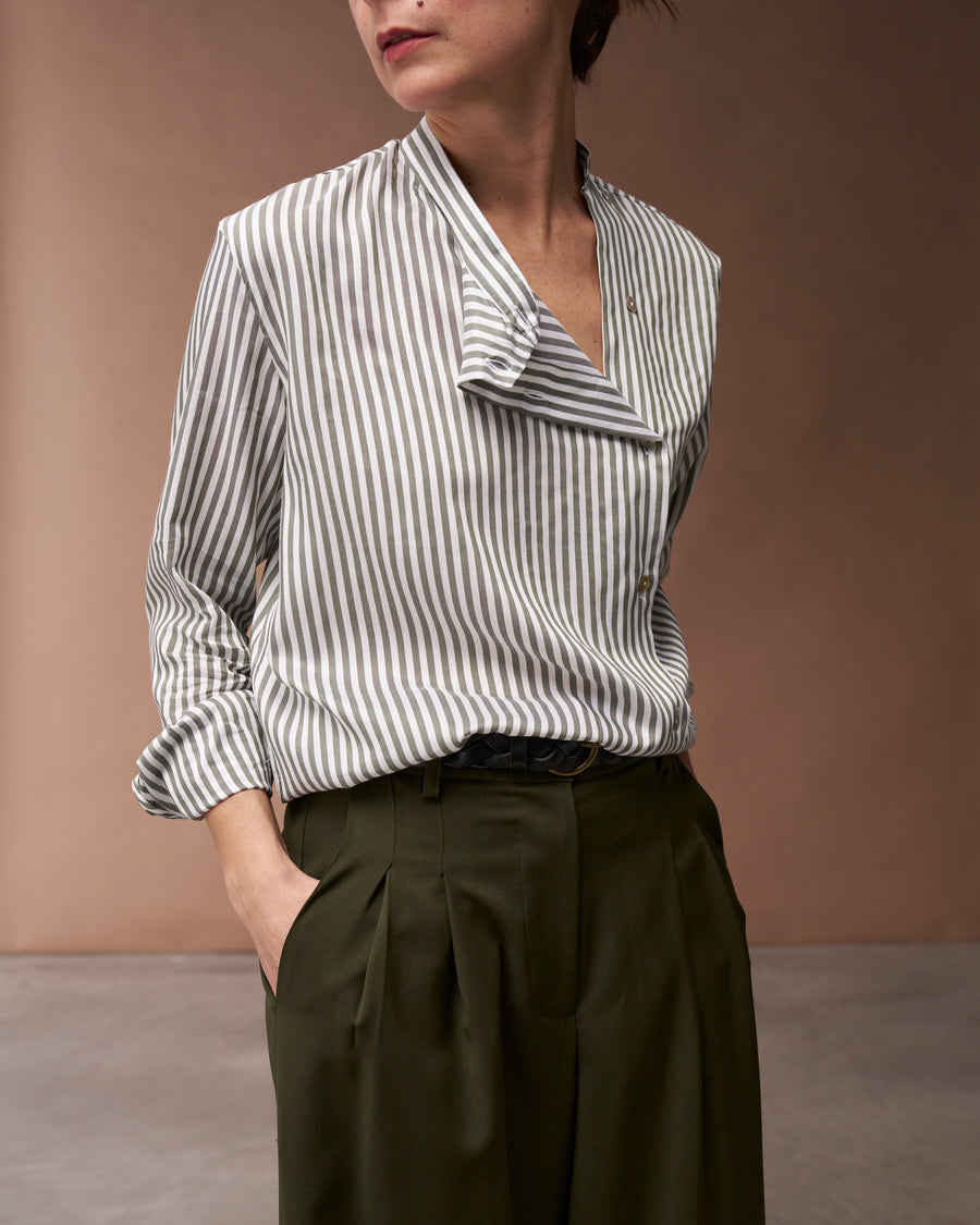Camicia Asia |  Cotone Bastoncino Bianco e Verde