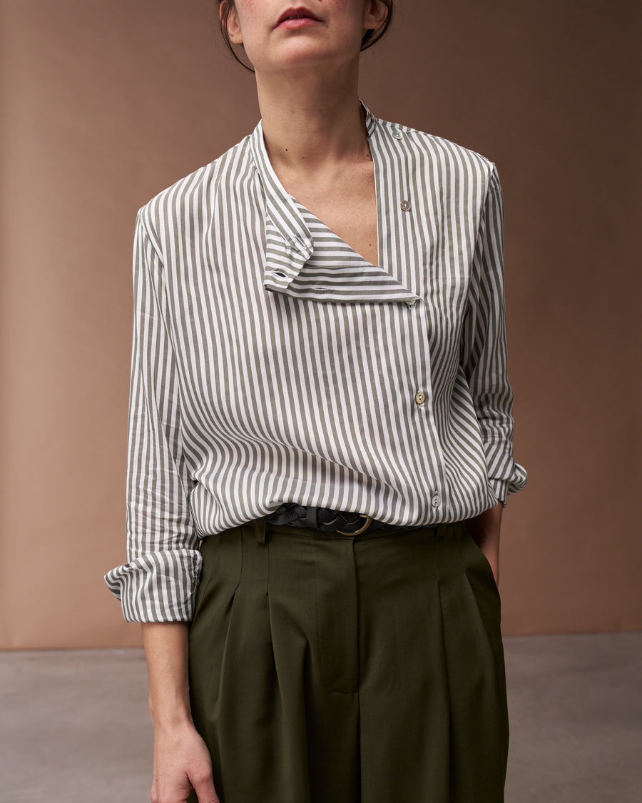Camicia Asia |  Cotone Bastoncino Bianco e Verde