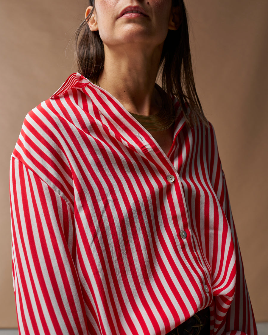 Camicia Lina | Seta Riga Bianco e Rosso