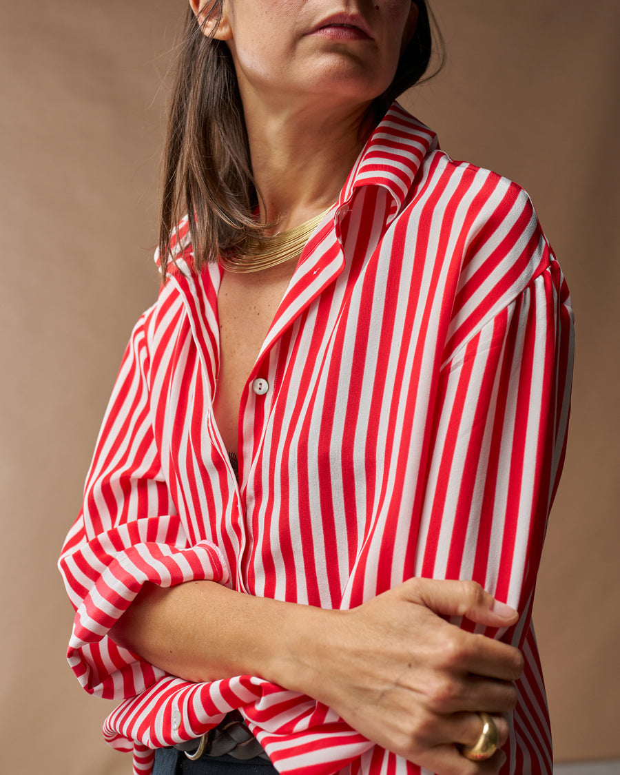 Camicia Lina | Seta Riga Bianco e Rosso