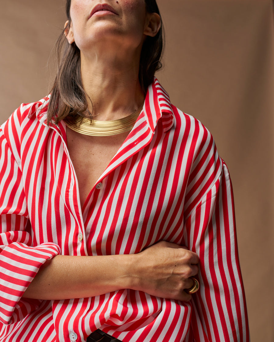 Camicia Lina | Seta Riga Bianco e Rosso