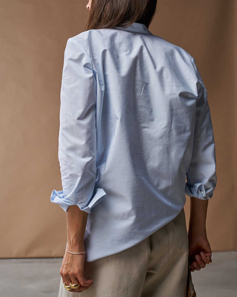 Camicia Asia | Cotone Microriga Bianco e Azzurro