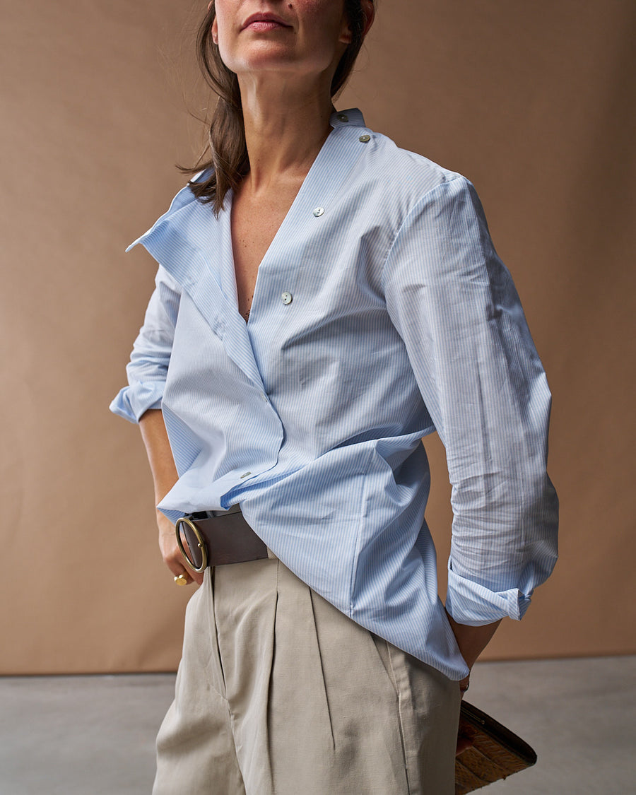 Camicia Asia | Cotone Microriga Bianco e Azzurro