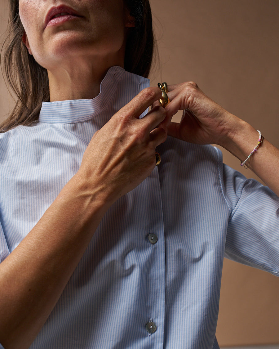 Camicia Asia | Cotone Microriga Bianco e Azzurro