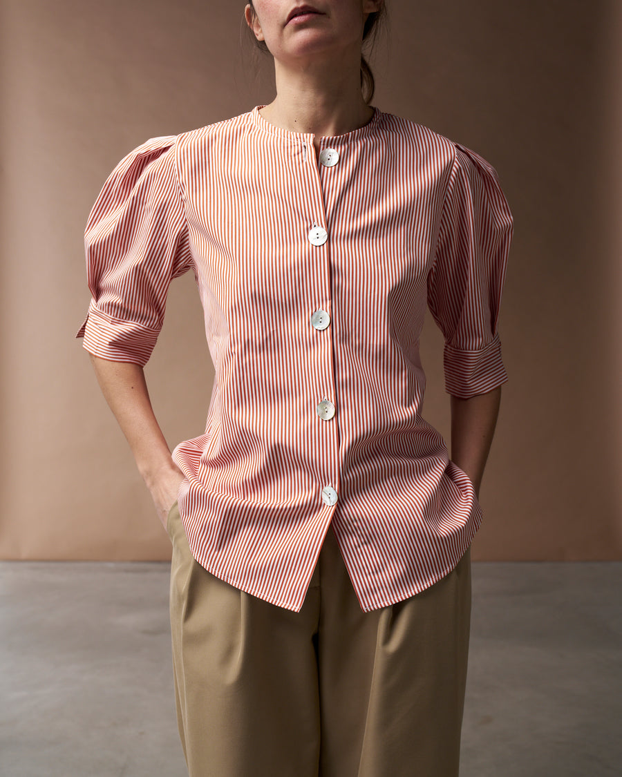 Camicia Lucinda | Cotone Microriga Bianco e Rosso