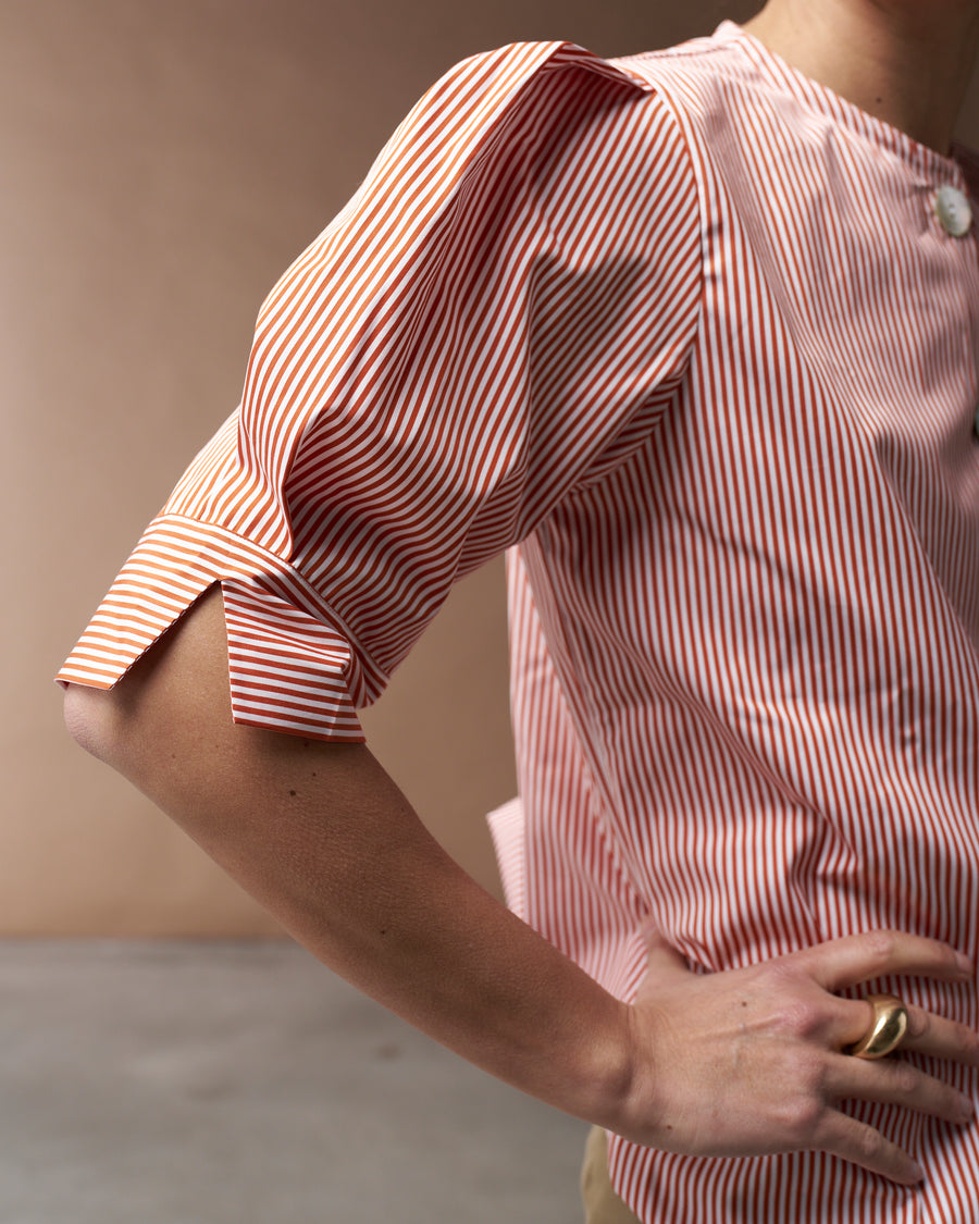 Camicia Lucinda | Cotone Microriga Bianco e Rosso