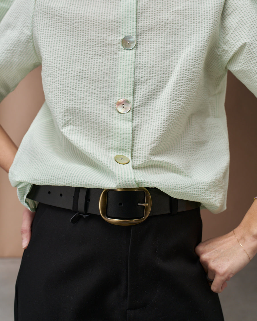 Camicia Lucinda | Cotone Goffrato Microriga Bianco e Verde