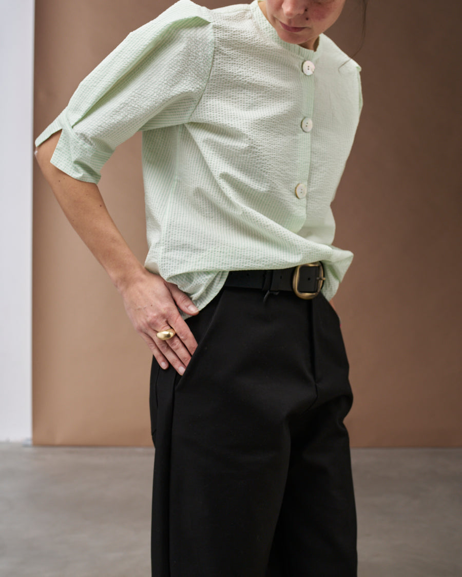 Camicia Lucinda | Cotone Goffrato Microriga Bianco e Verde